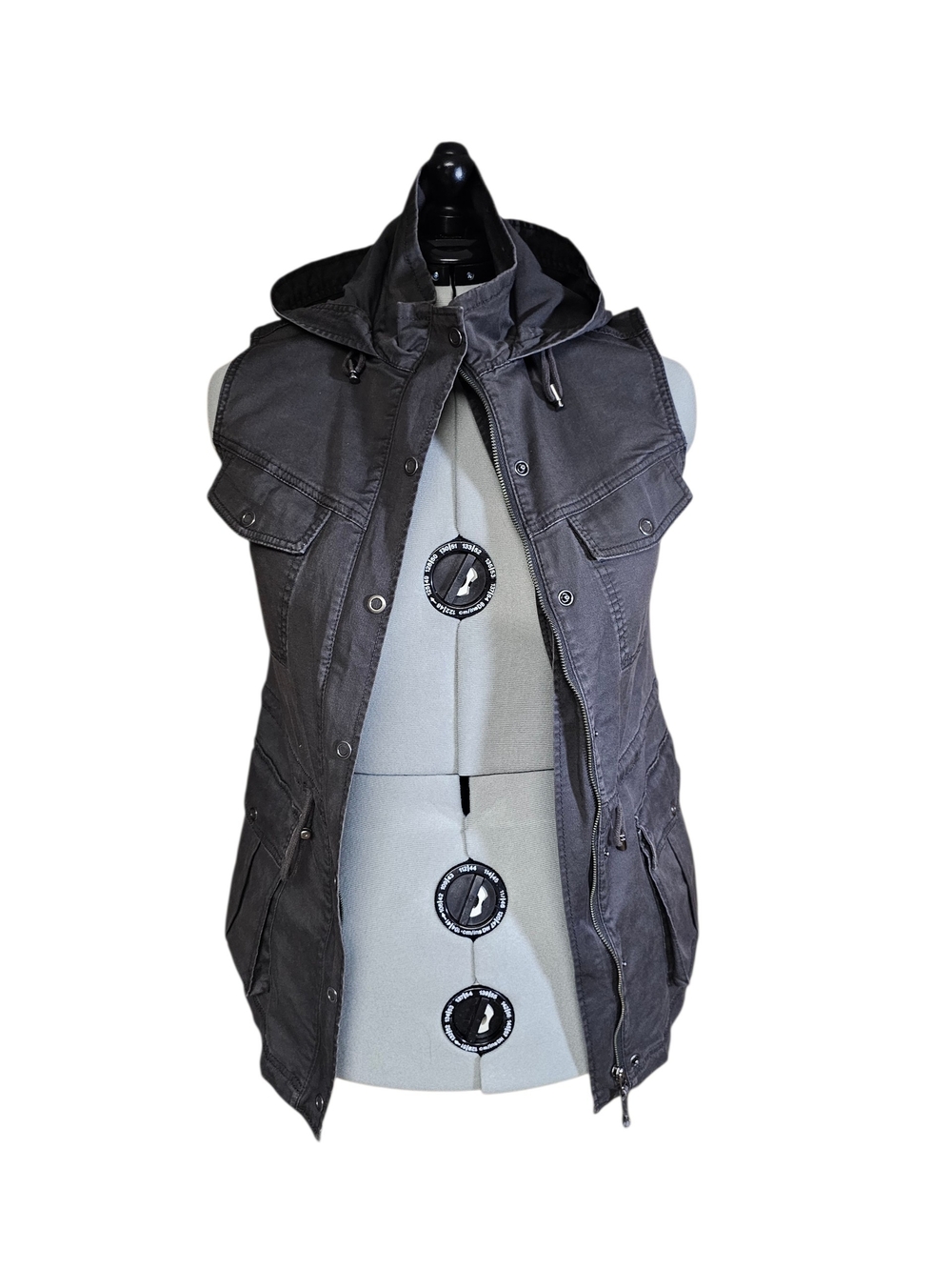 Jag Jeans Sleeveless Hooded Utility Vest - Charcoal Gray